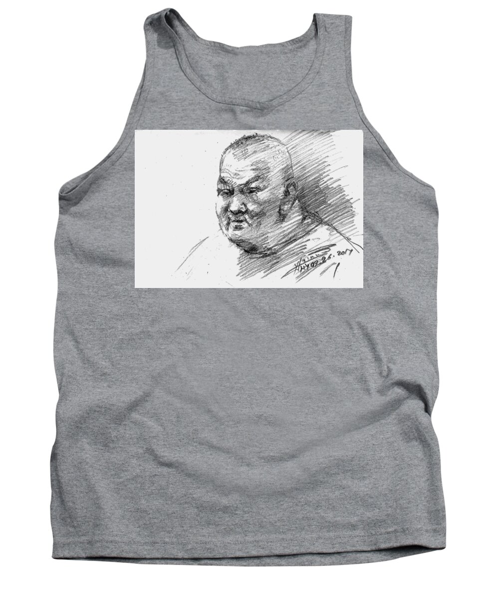 Portrait Tank Top featuring the drawing At Tim Hortons 1 by Ylli Haruni