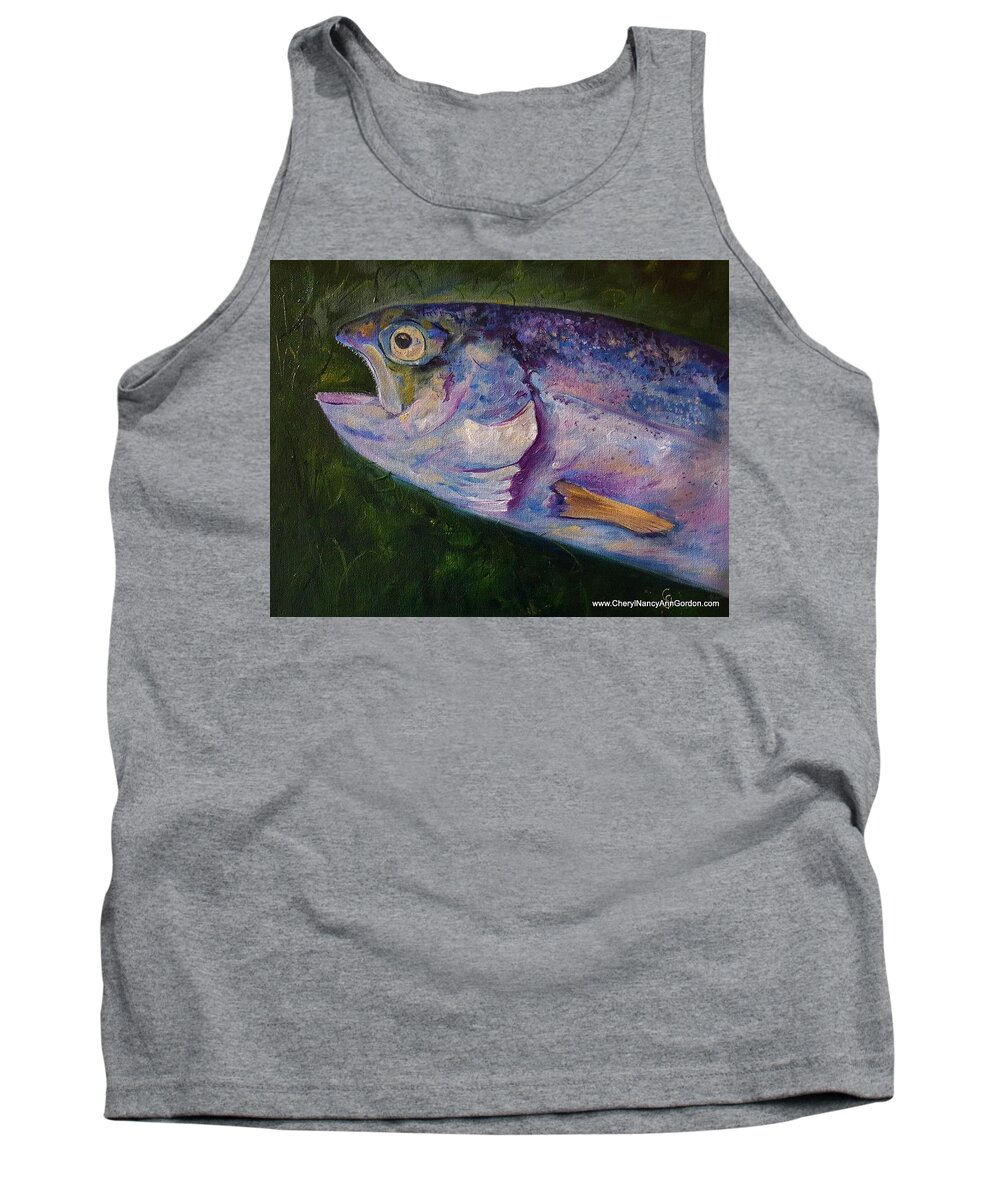 Aurons Rainbow Trout Tank Top featuring the painting Aurons Rainbow Trout by Cheryl Nancy Ann Gordon