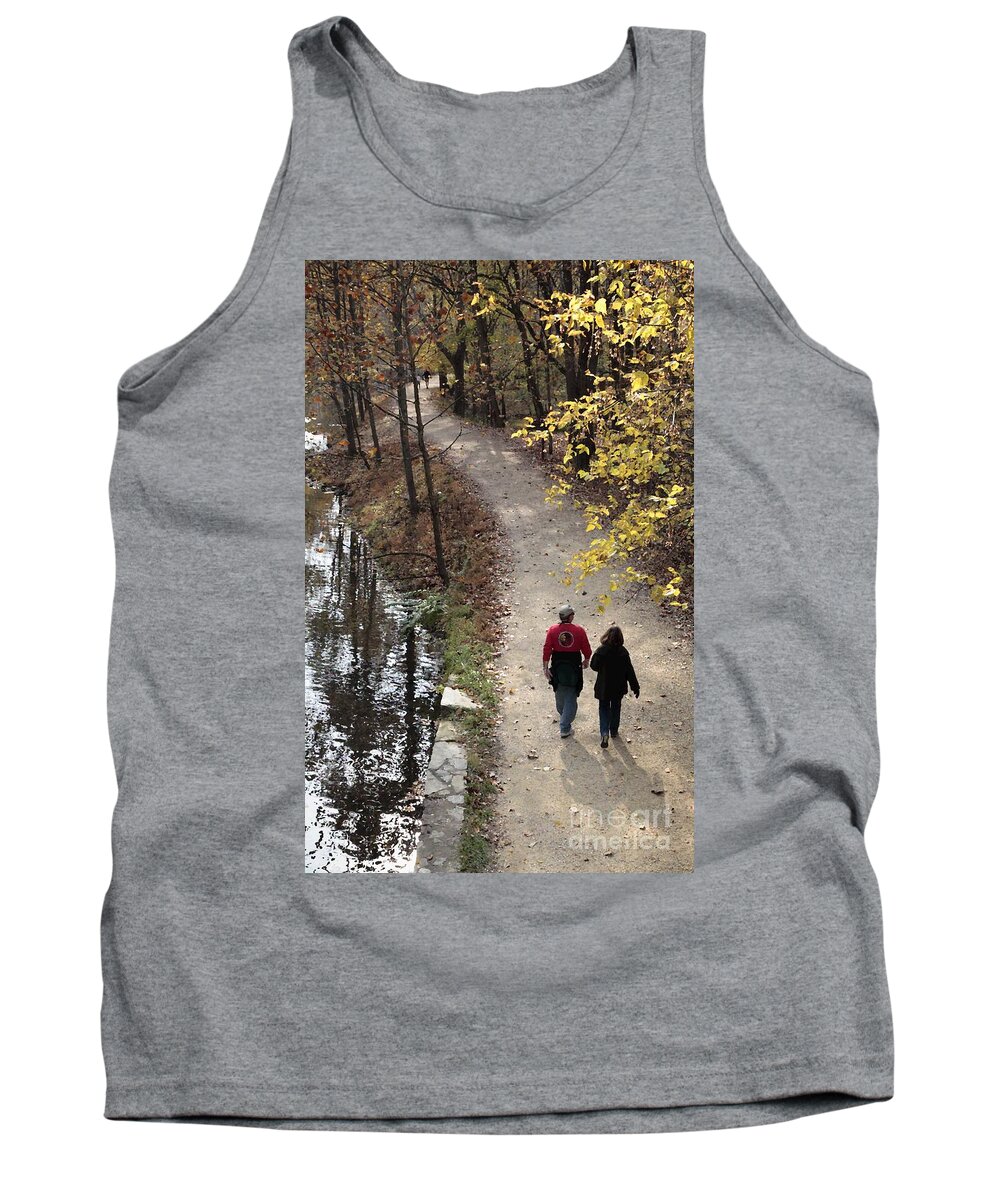 Autumn Tank Top featuring the digital art Autumn Walk on the C and O Canal Towpath with oil painting effect by William Kuta