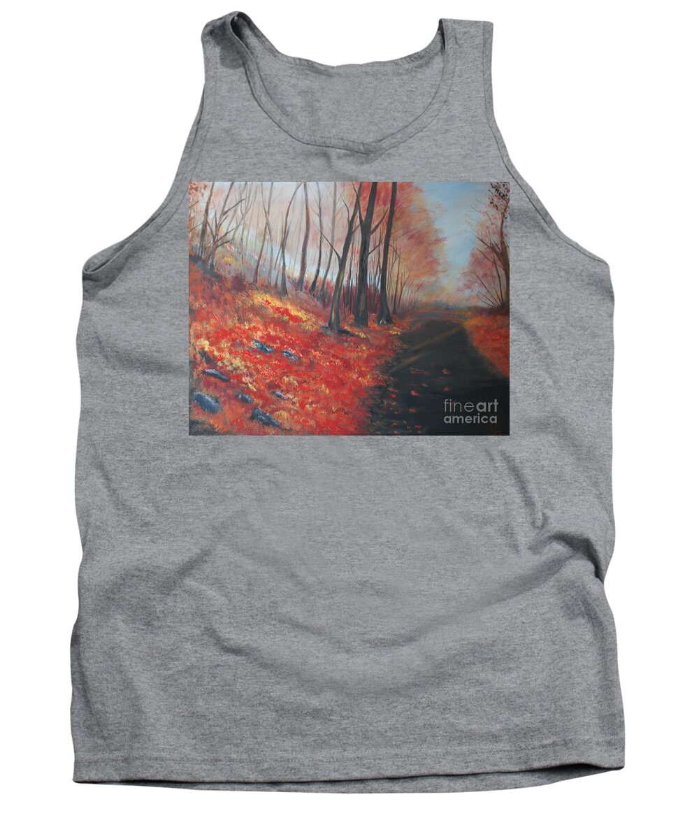 Painting Tank Top featuring the painting Autumns Pathway by Leslie Allen