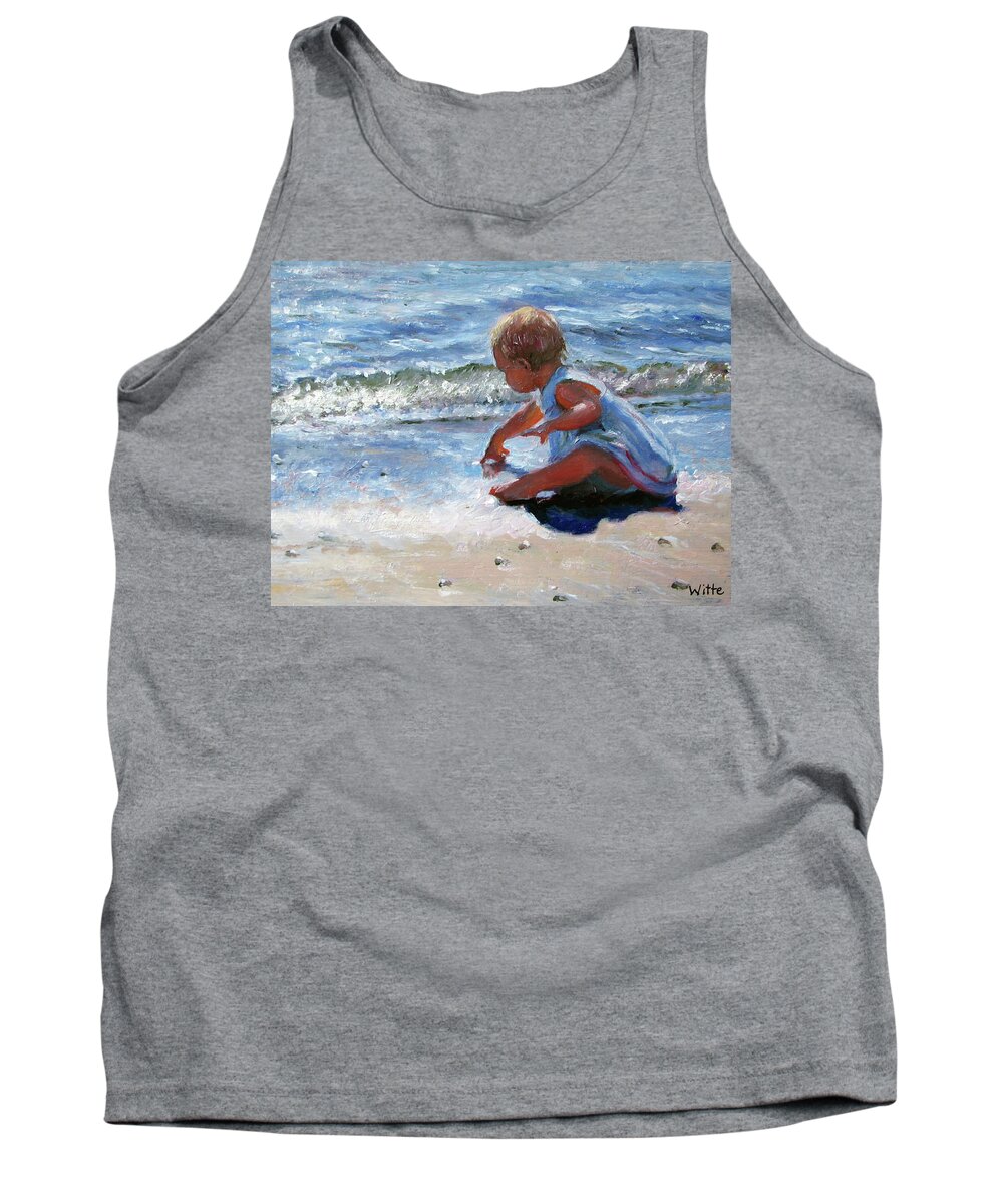 Babies Tank Top featuring the painting Baby and the Beach by Marie Witte