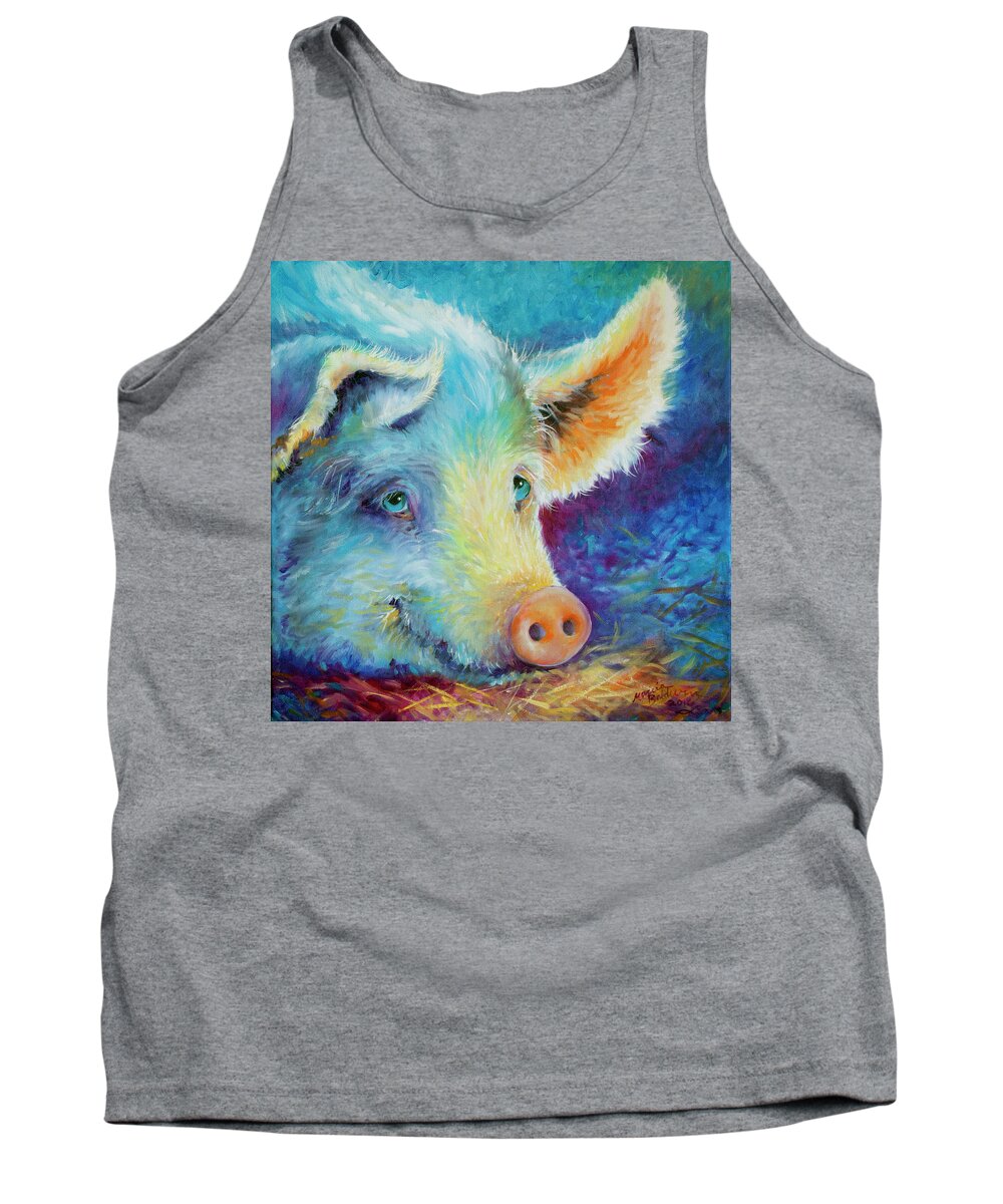 Pig Tank Top featuring the painting Baby Blues Piggy by Marcia Baldwin