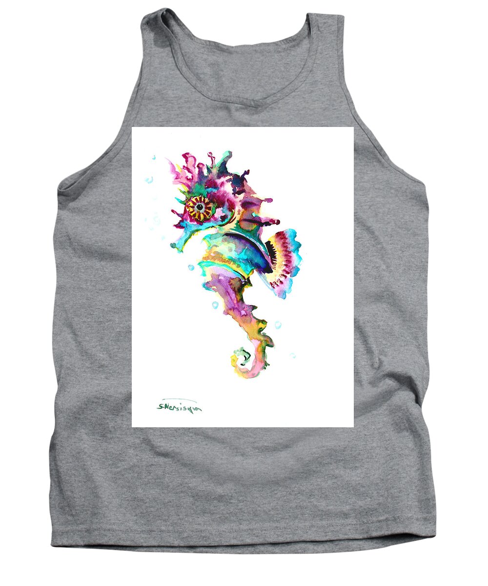 Seahorse Tank Top featuring the painting Baby Seahorse by Suren Nersisyan