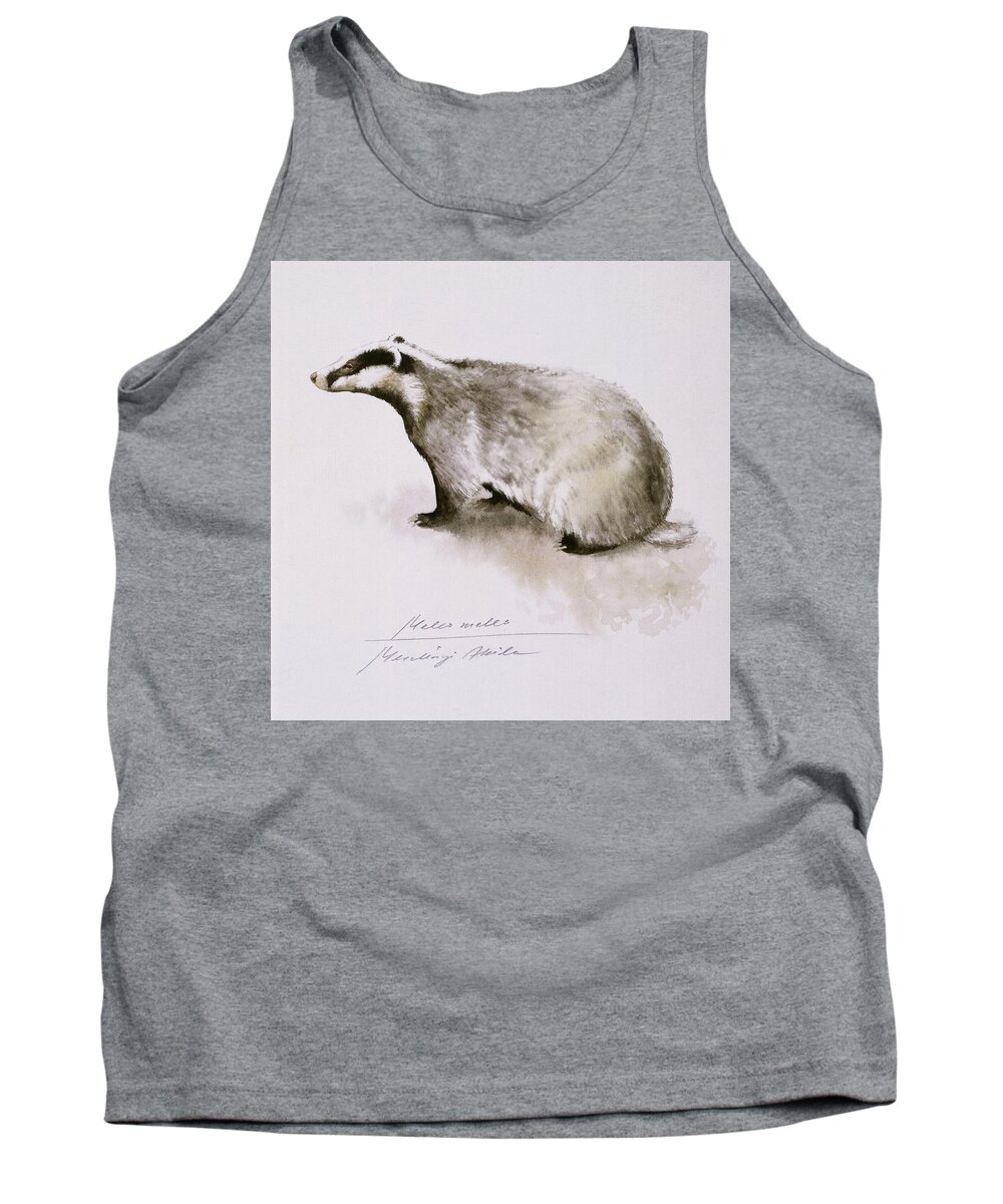 Badger Tank Top featuring the painting Badger, watercolor by Attila Meszlenyi