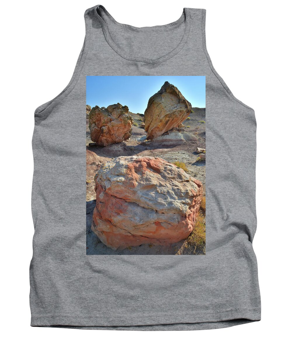Grand Junction Tank Top featuring the photograph Balanced Boulders in Bentonite Site by Ray Mathis