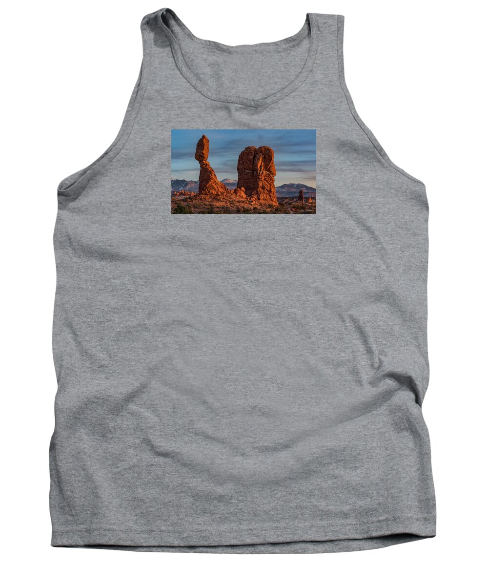 Arches National Park Tank Top featuring the photograph Balanced Rock Sunset by Dan Norris