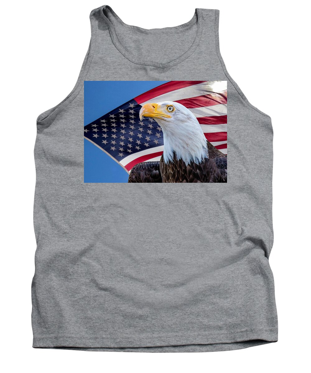 America Tank Top featuring the photograph Bald Eagle and American Flag by Dawn Key