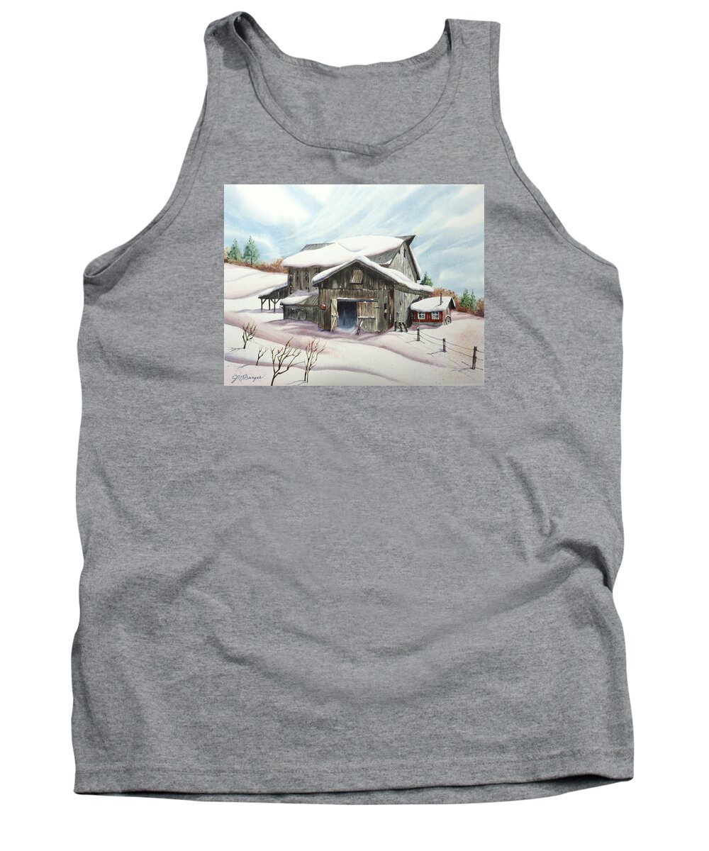 Barns Tank Top featuring the painting Barns in Snow by Joseph Burger