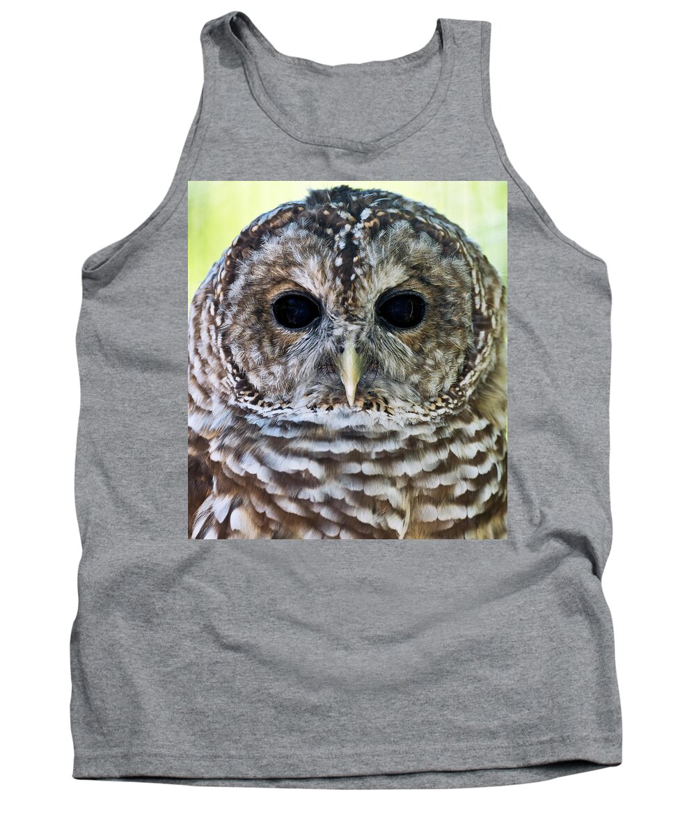 Barred Owl Tank Top featuring the photograph Barred Owl Closeup by Patrick Wolf