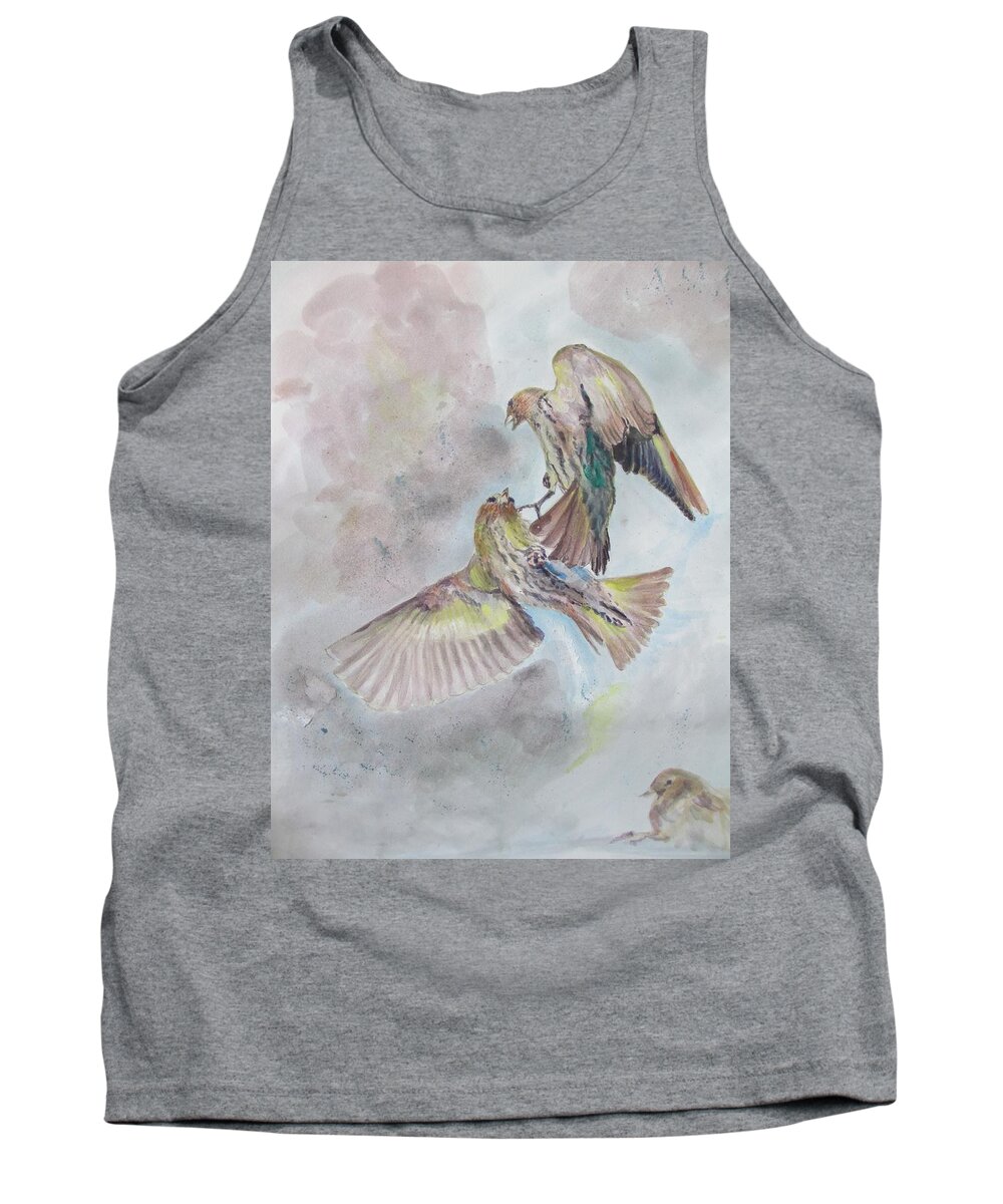 Bird Tank Top featuring the painting Battle. by Khalid Saeed