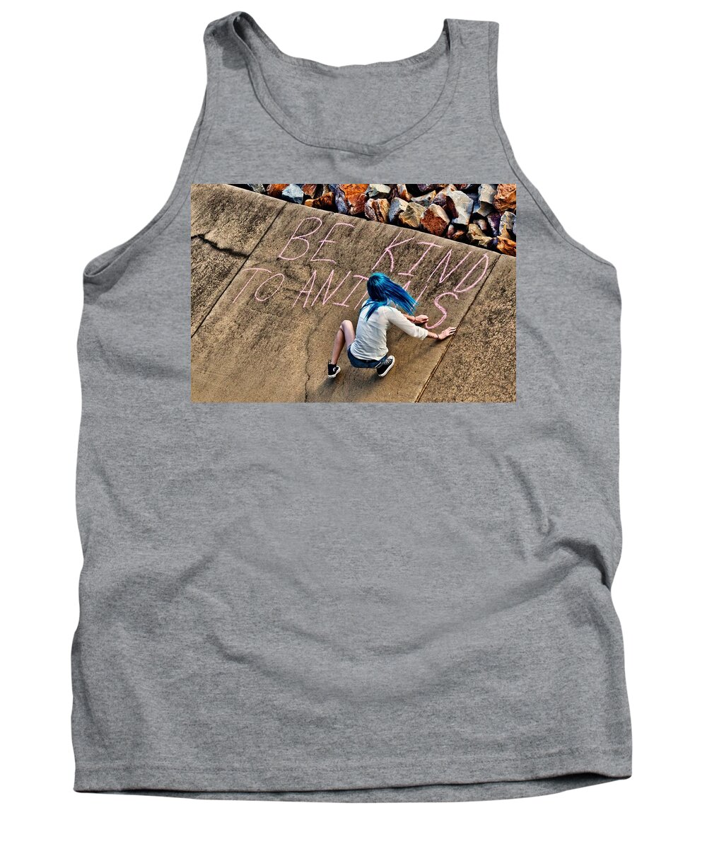 Vegan Tank Top featuring the photograph Be Kind to Animals by Linda Unger