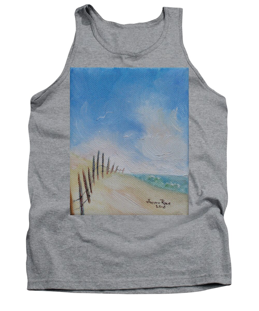 Beach Tank Top featuring the painting Beach Fence by Judith Rhue