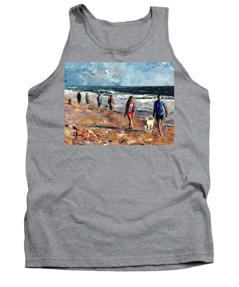 Beach Tank Top featuring the painting Beach Walk Time by Josef Kelly