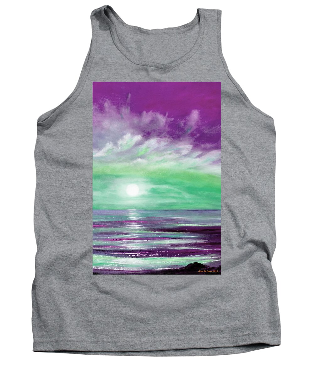 Sunset Tank Top featuring the painting Because You Deserve Color - Vertical Purple and Green Sunset by Gina De Gorna