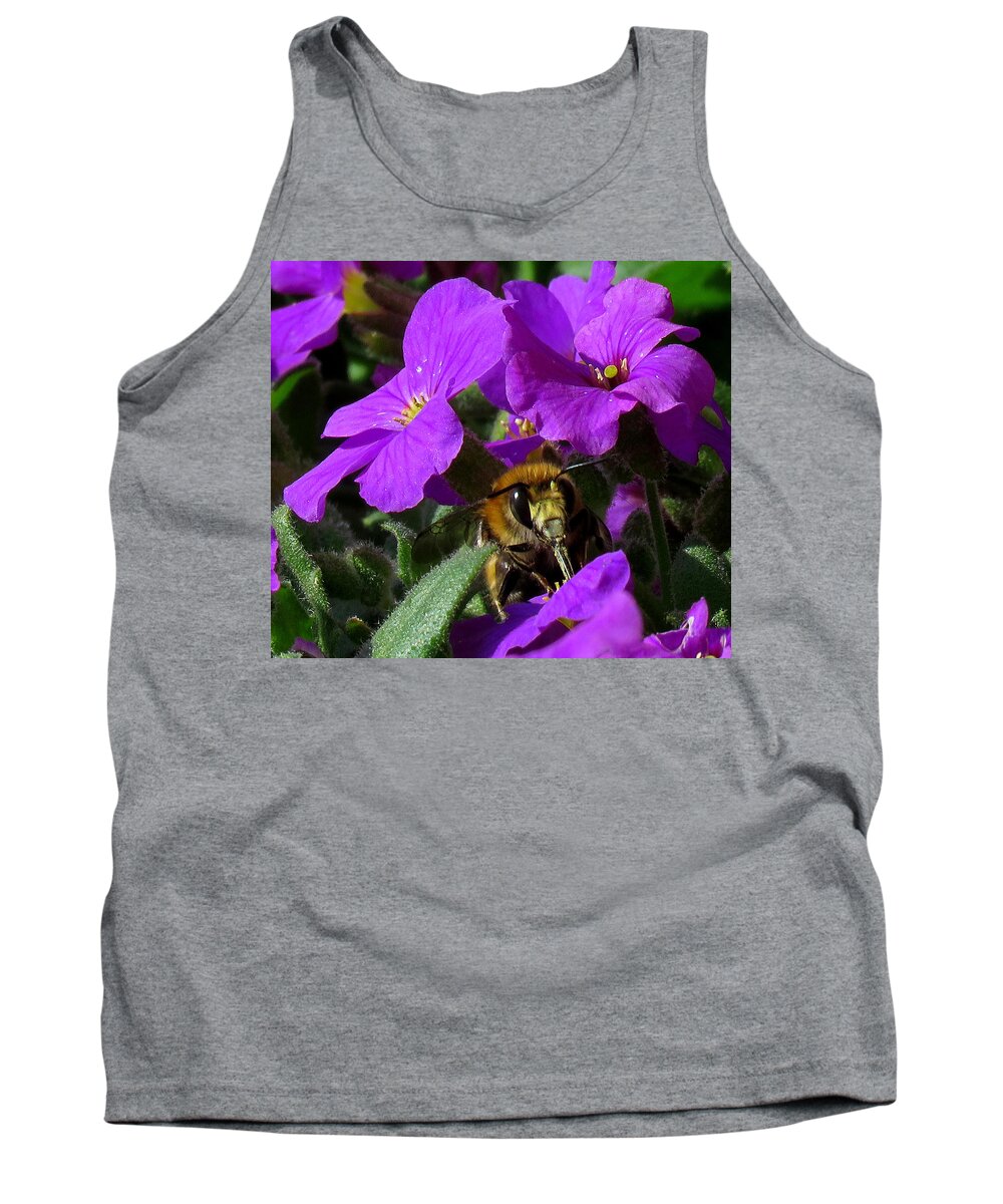 Bee Tank Top featuring the photograph Bee Feeding on Purple Flower by John Topman