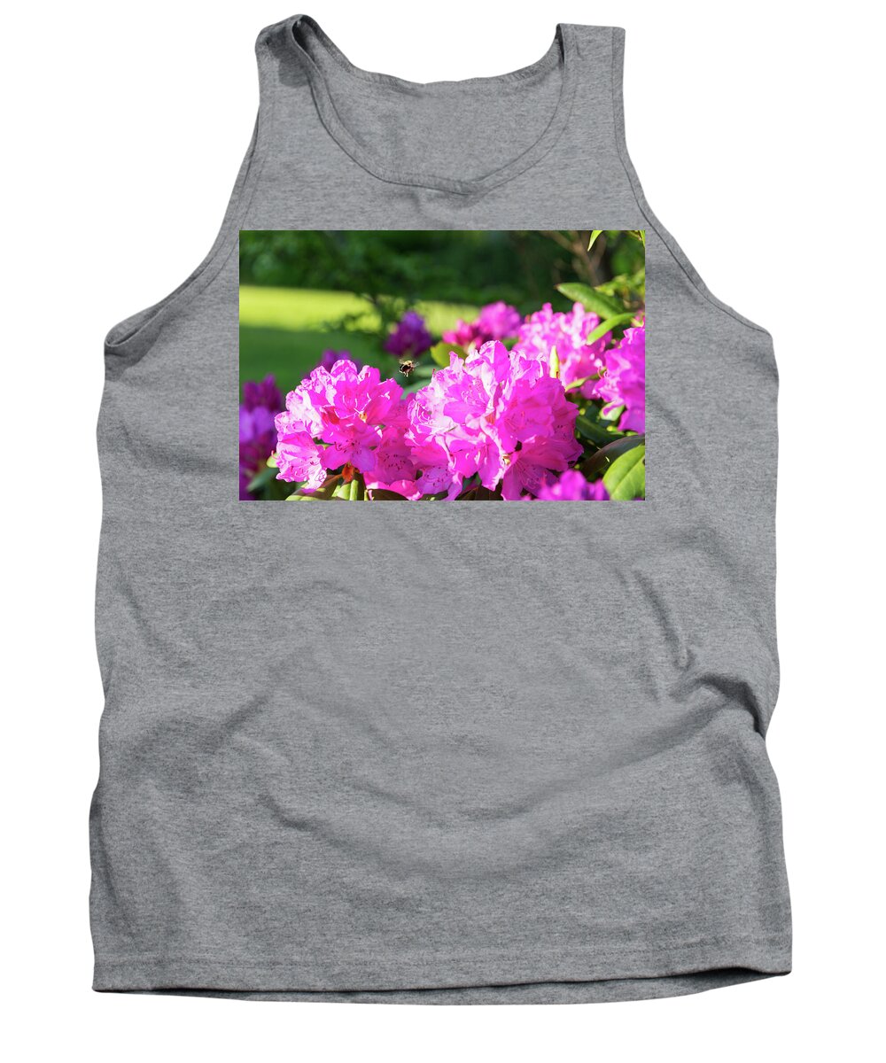 Bee Tank Top featuring the photograph Bee Flying Over Catawba Rhododendron by D K Wall