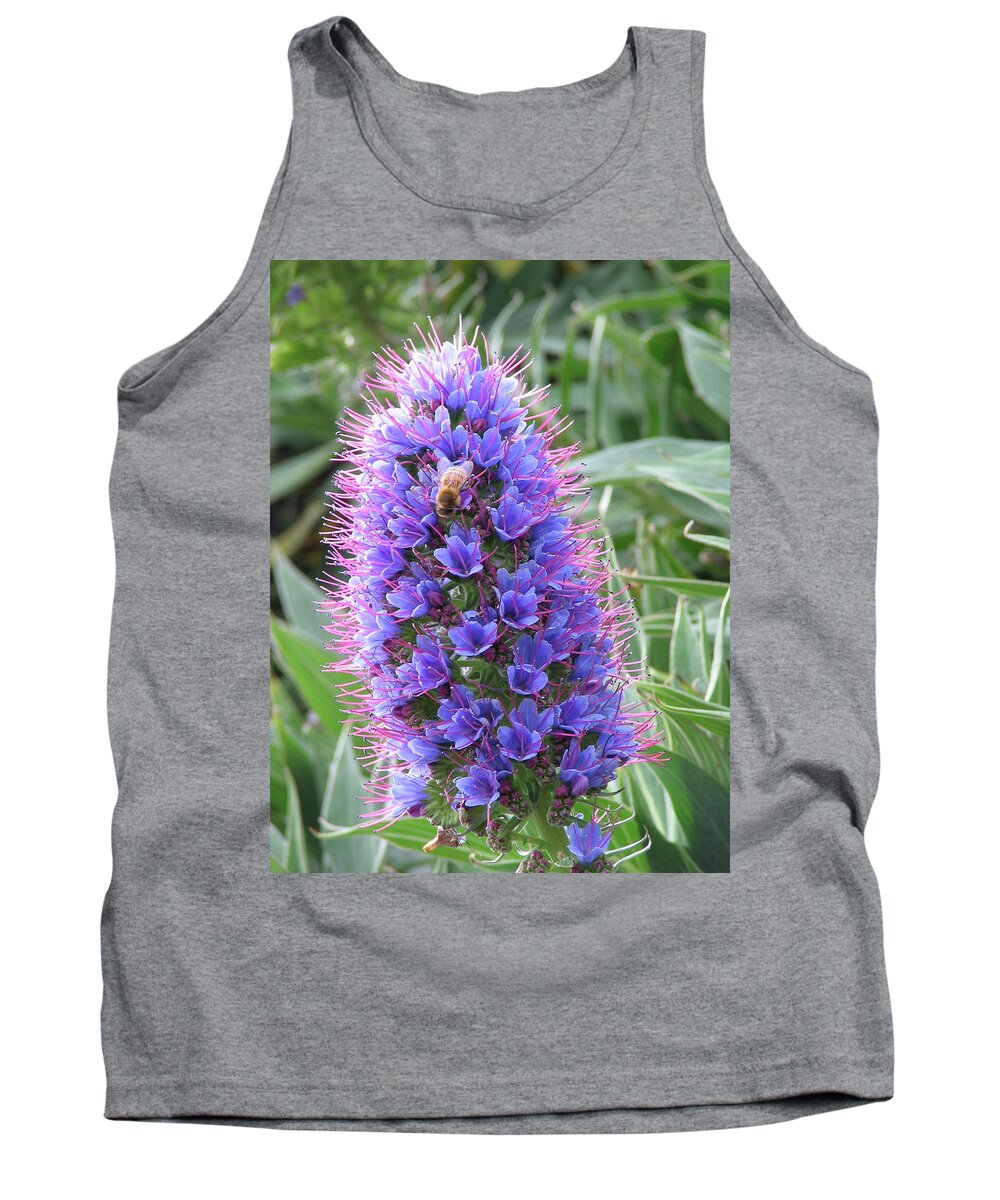 Flower Tank Top featuring the photograph Bee on Blue by David Bader