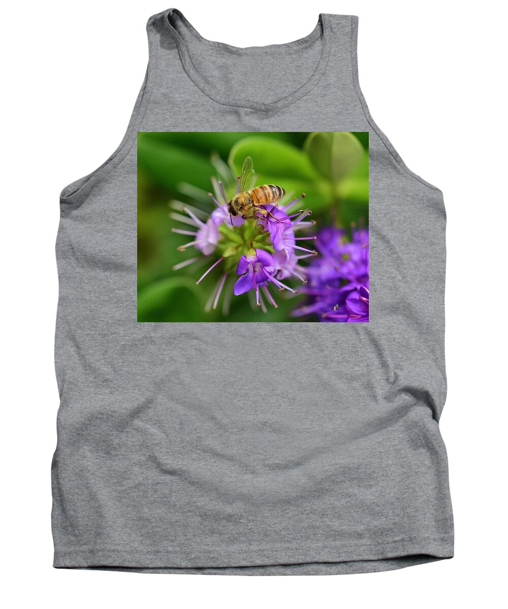Linda Brody Tank Top featuring the photograph Bee on Hebe Inspiration 5 by Linda Brody