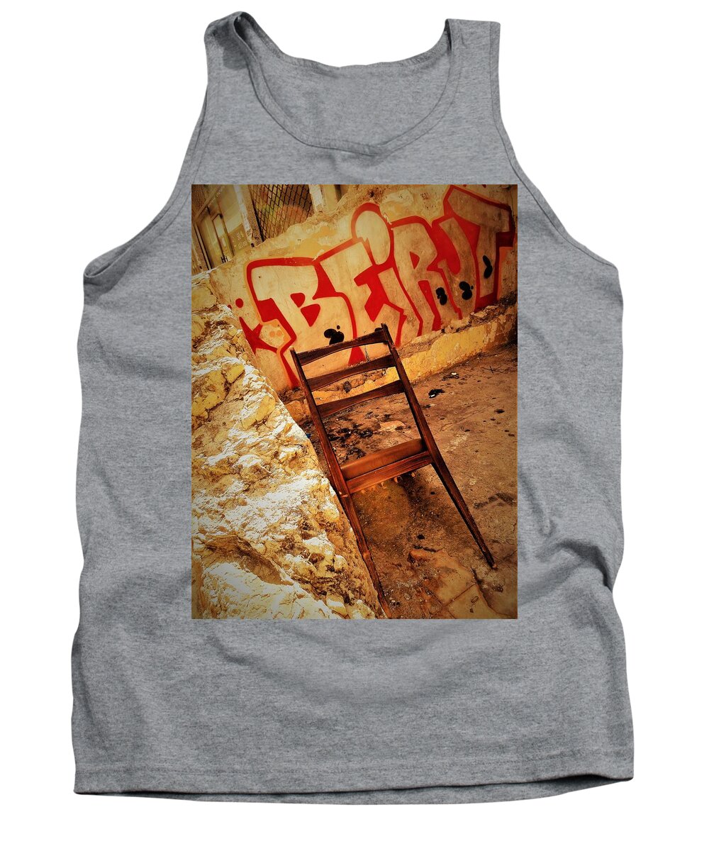 Beirut Tank Top featuring the photograph Beirut Graffiti with a lonely Chair by Funkpix Photo Hunter