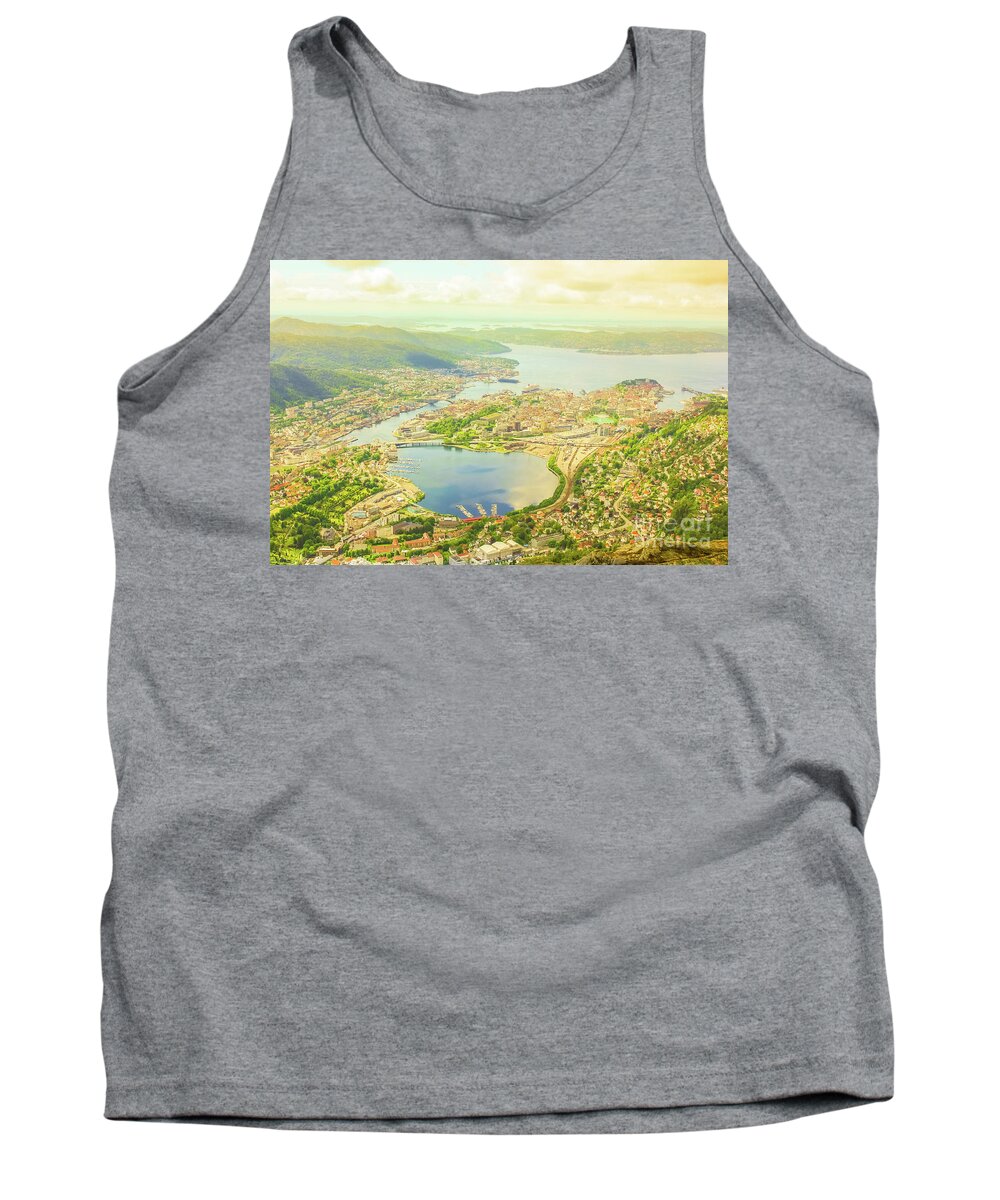 Bergen Tank Top featuring the photograph Bergen aerial Norway by Benny Marty