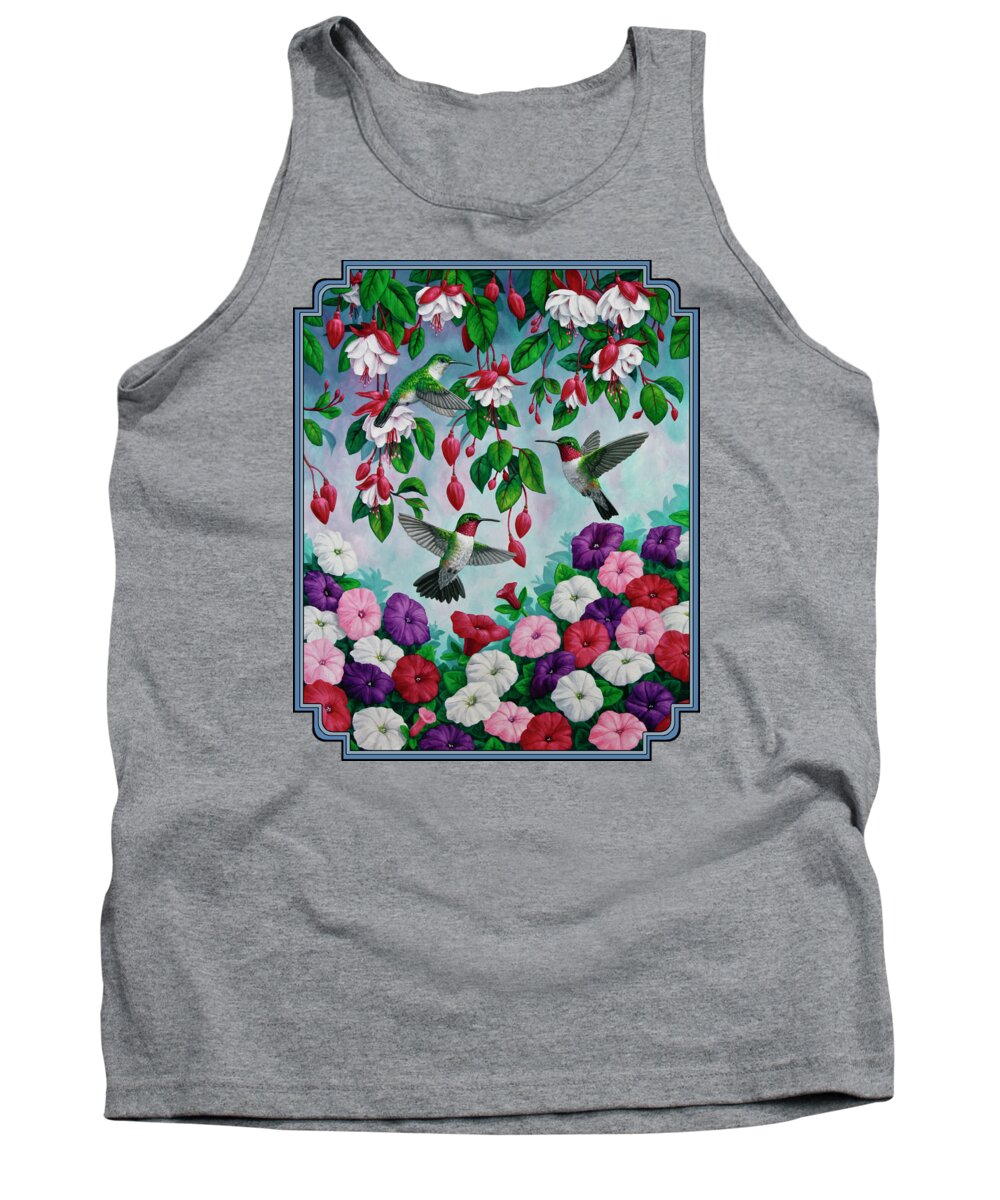Bird Tank Top featuring the painting Bird Painting Hummingbird and Spring Flowers by Crista Forest