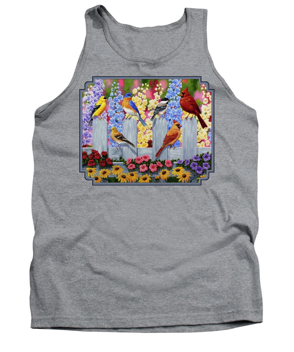 Birds Tank Top featuring the painting Bird Painting - Spring Garden Party by Crista Forest