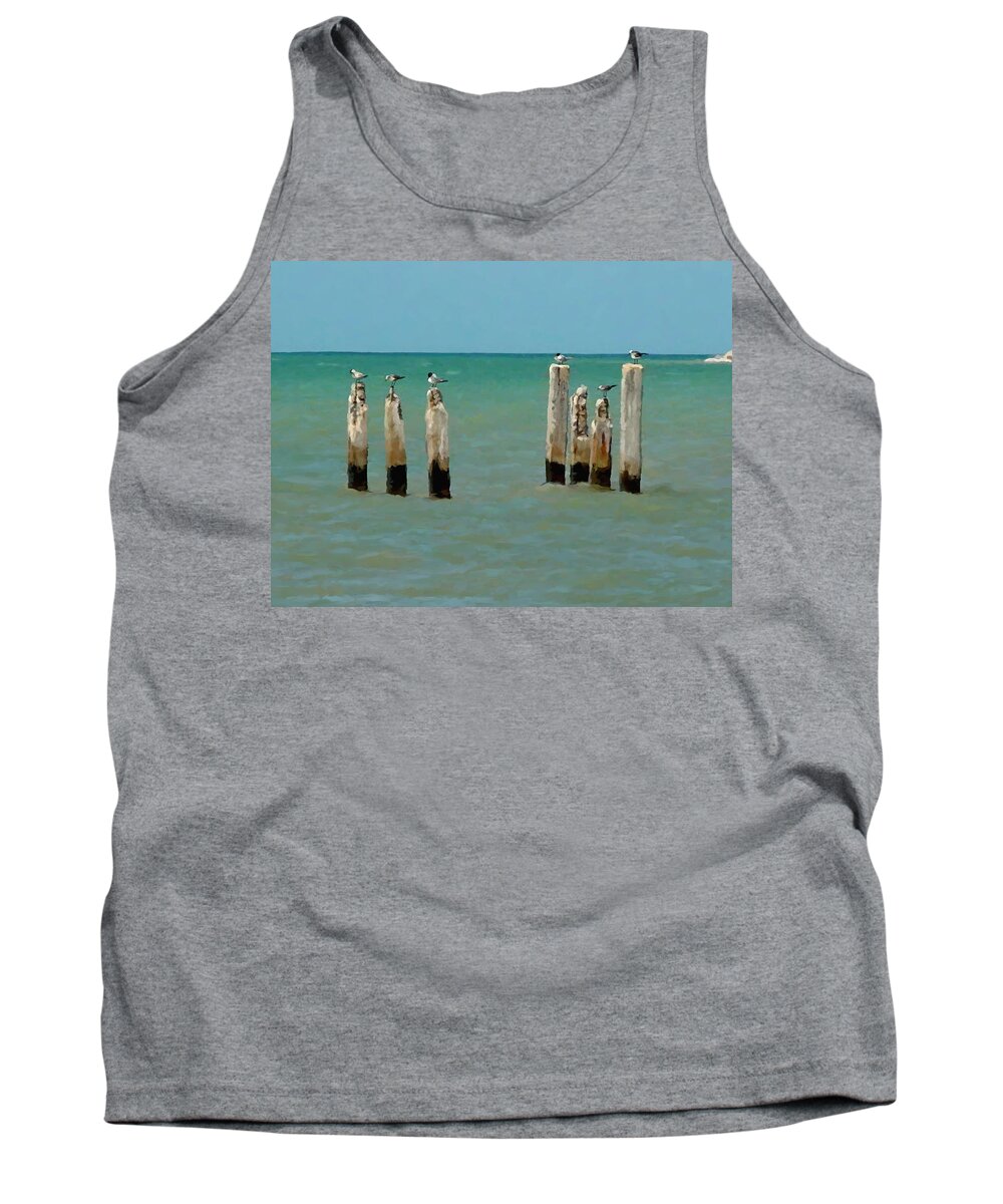 Water Birds Tank Top featuring the painting Birds on Sticks by David Van Hulst