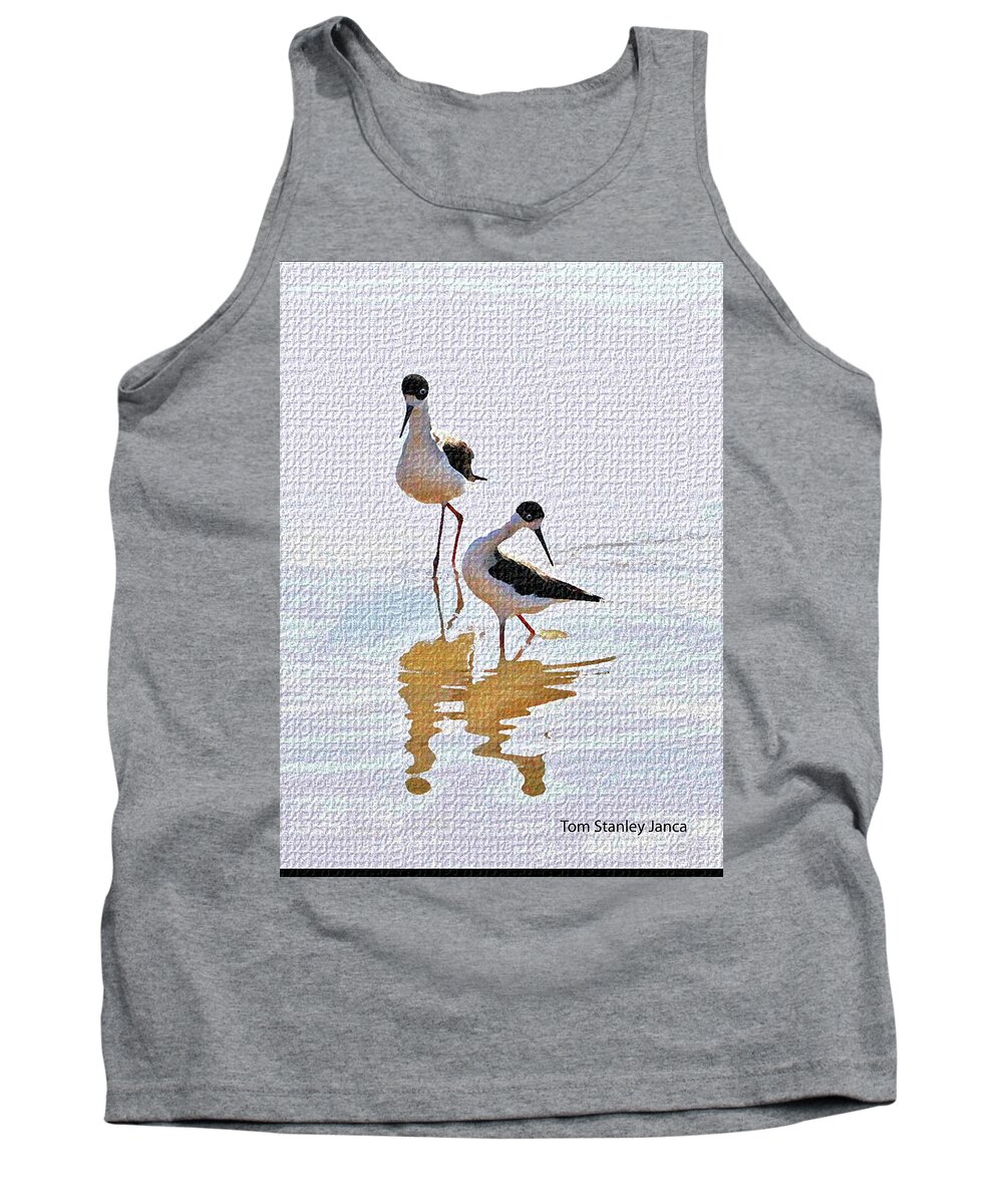 Black Neck Stilts At The Gilbert Riparian Preserve Tank Top featuring the photograph Black Neck Stilts At The Gilbert Riparian Preserve by Tom Janca