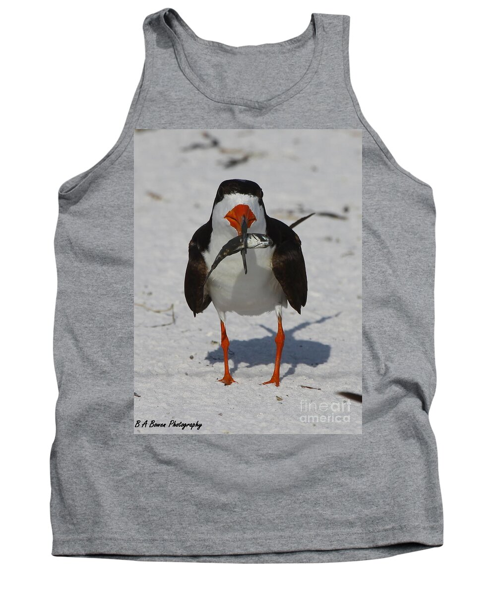 Black Skimmer Tank Top featuring the photograph Black Skimmer with dinner by Barbara Bowen