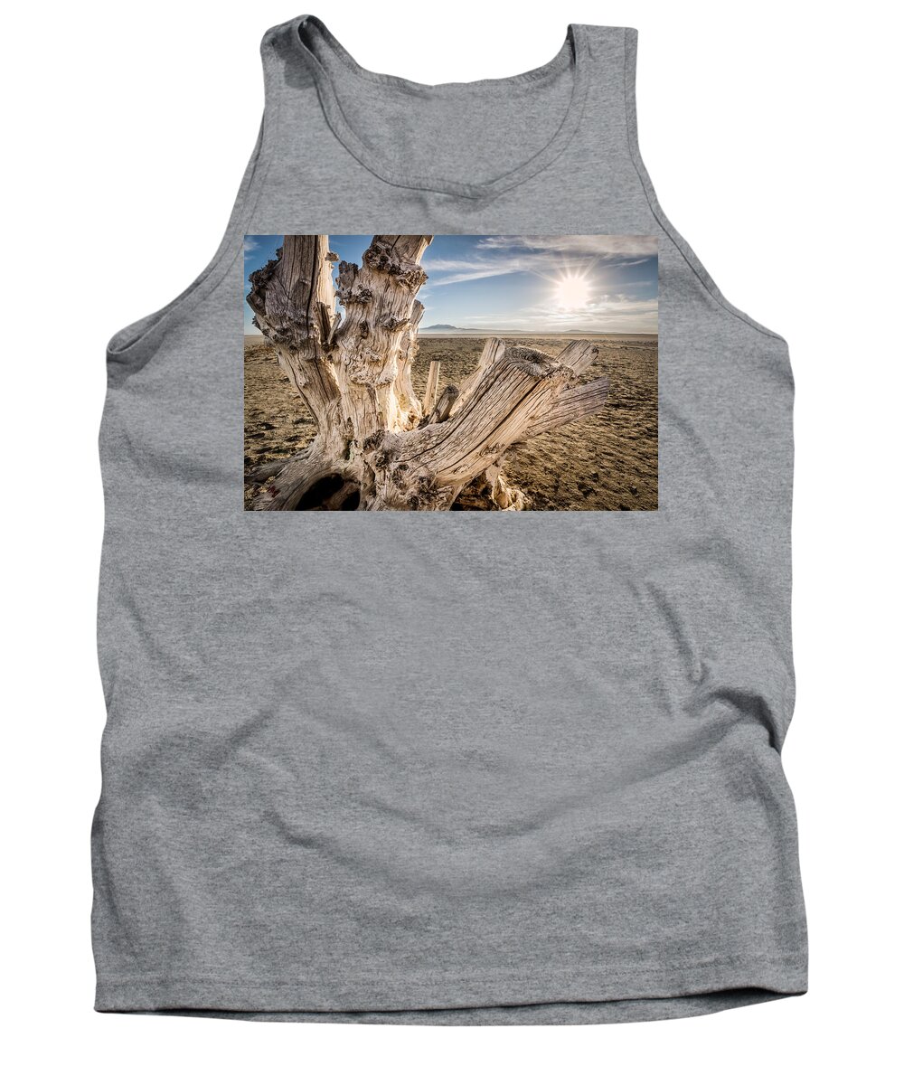 Great Salt Lake Tank Top featuring the photograph Bleached Stump by Dave Koch