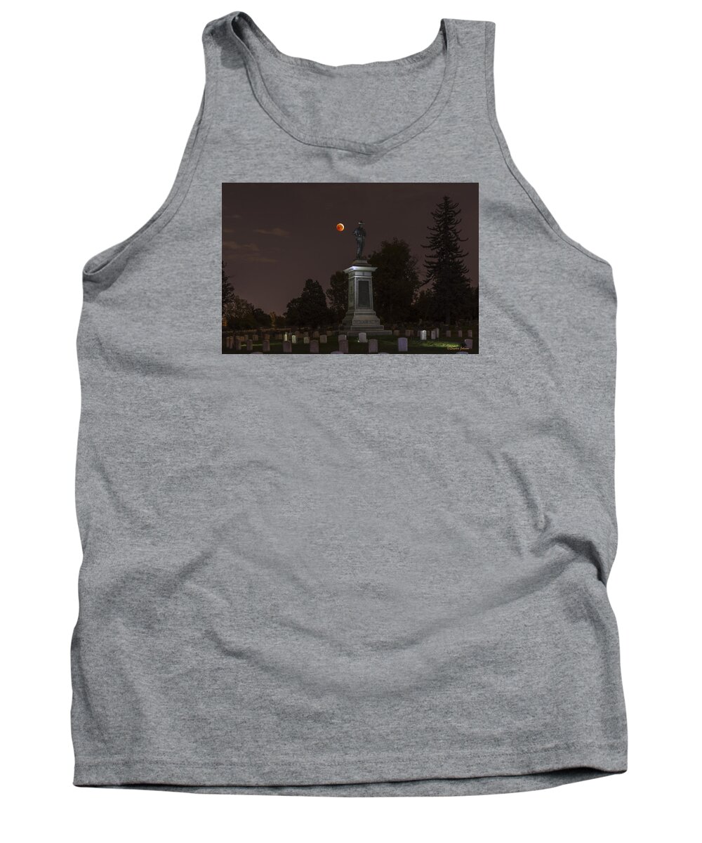Lunar Eclipse Tank Top featuring the photograph Blood Moon at the Colorado Volunteers Memorial by Stephen Johnson