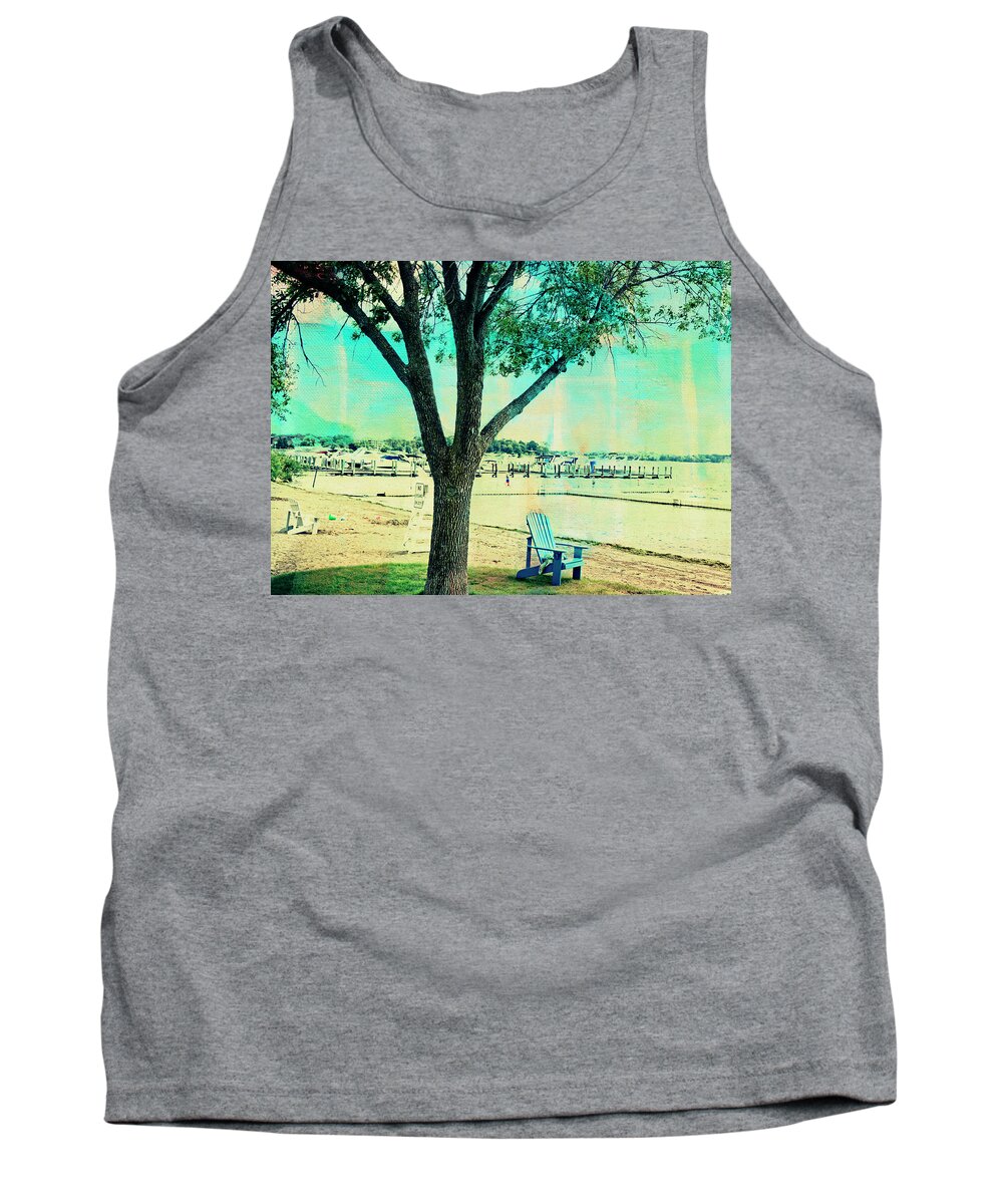  Tank Top featuring the photograph Blue Beach Chair by Susan Stone