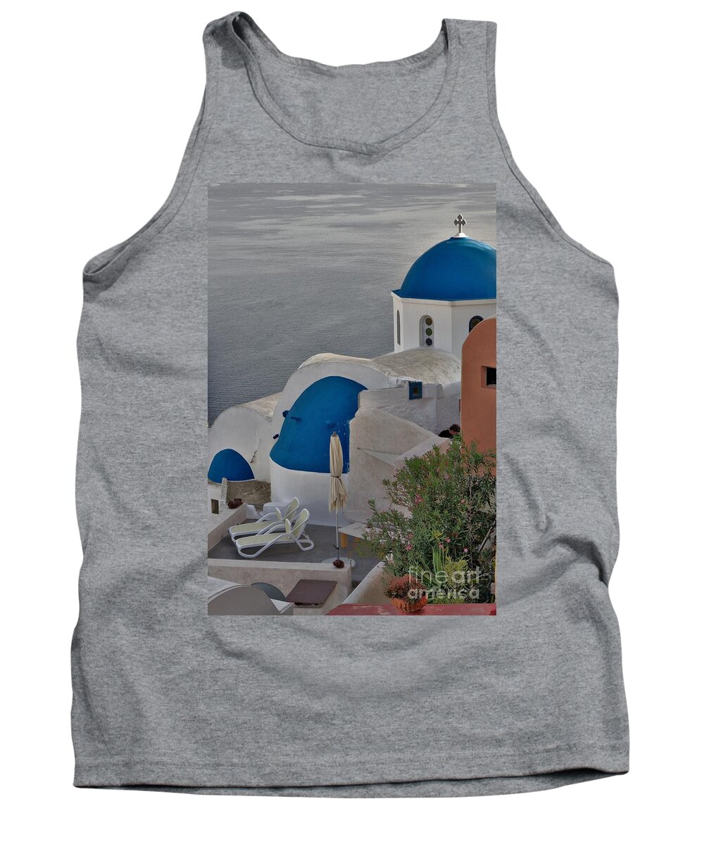 Santorini Tank Top featuring the photograph Blue Domes by Jeremy Hayden