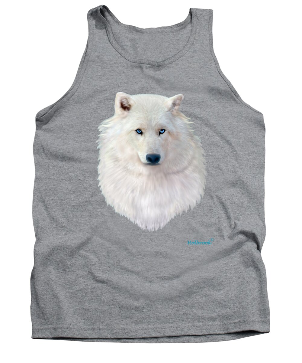 Wolf Tank Top featuring the digital art Blue-Eyed Snow Wolf by Glenn Holbrook