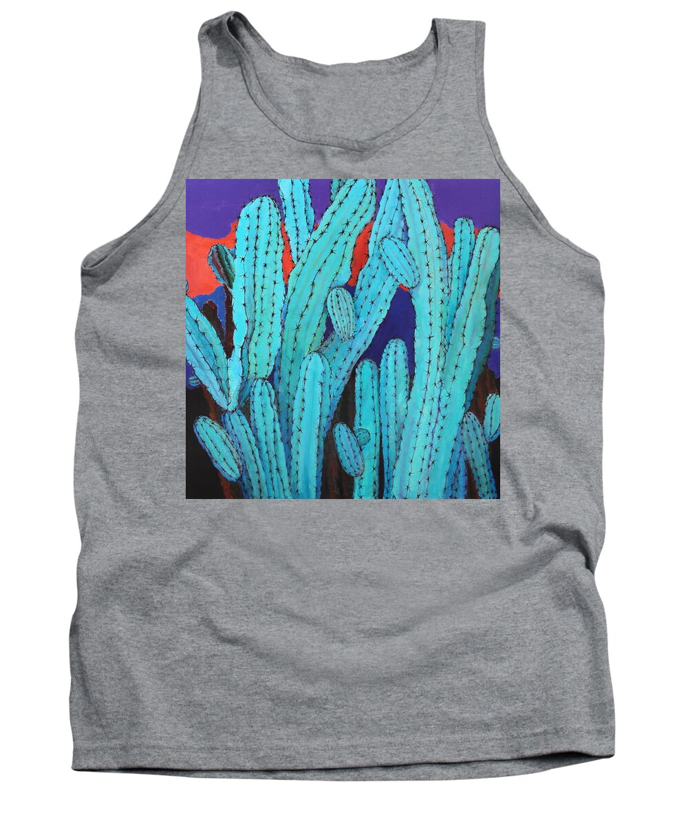 Cactus Tank Top featuring the painting Blue Flame Cactus Acrylic by M Diane Bonaparte