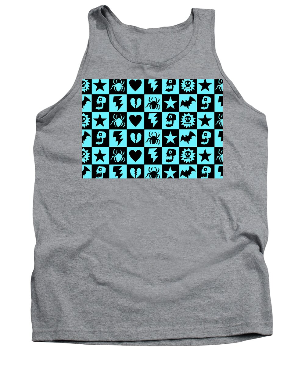 Blue Tank Top featuring the digital art Blue Goth Punk Checkers by Roseanne Jones