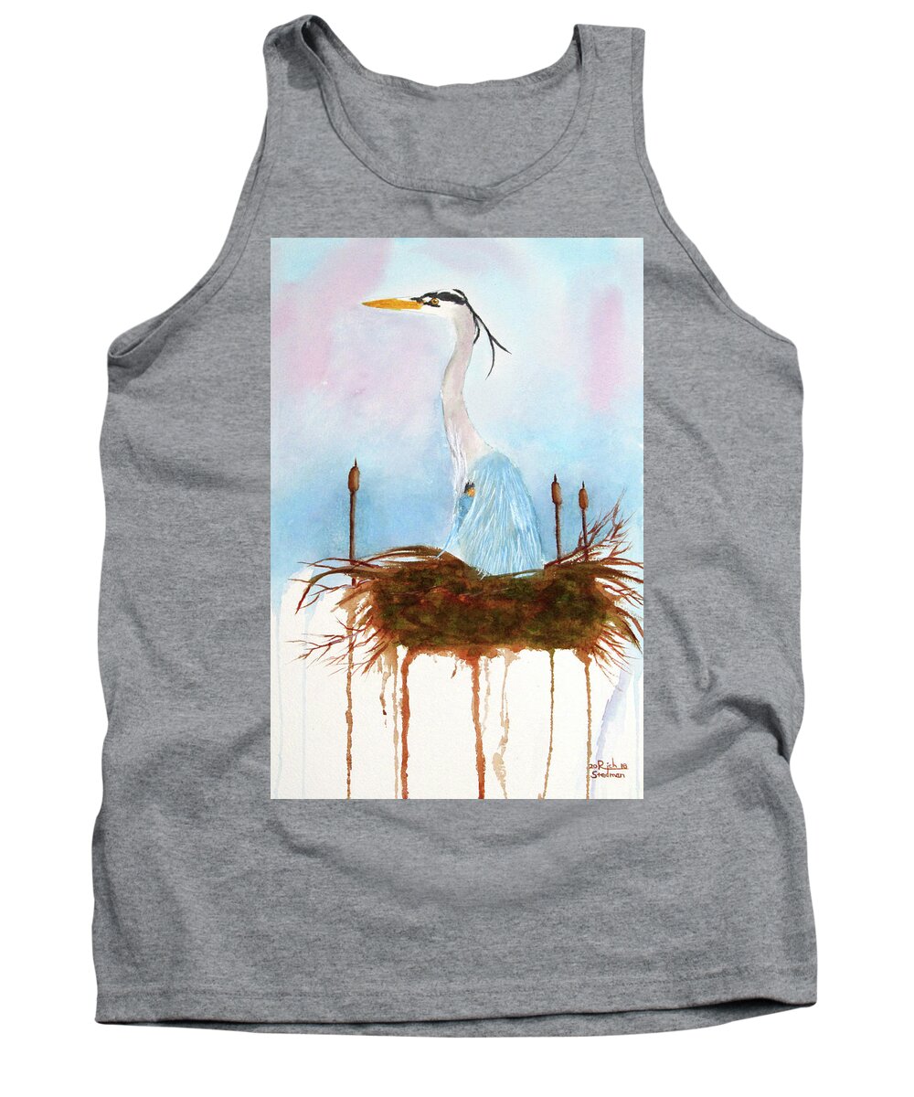 Heron Tank Top featuring the painting Blue Heron Nesting by Richard Stedman