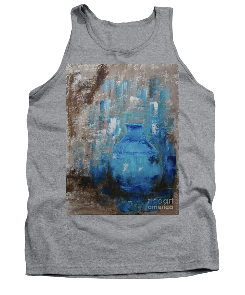 Painting-fine-art-abstract-acrylic Tank Top featuring the painting Blue Pottery Vase Painting by Catalina Walker