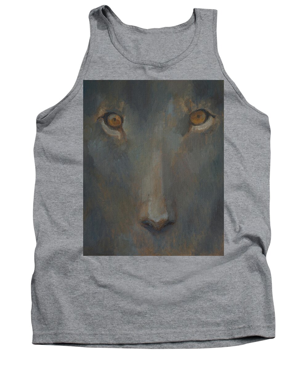 Sphinx Tank Top featuring the painting Blue Sphinx by Attila Meszlenyi