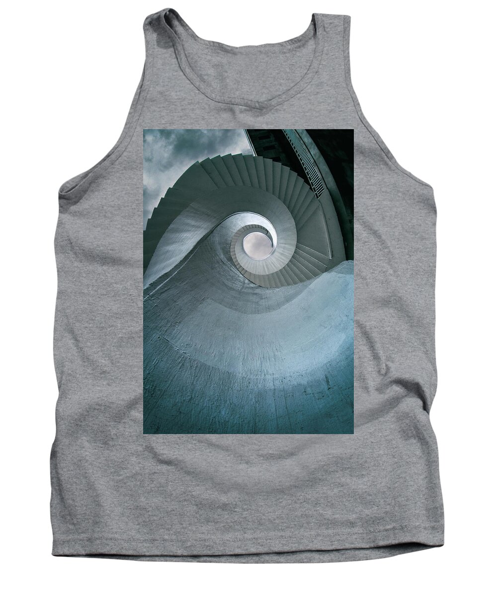 Architecture Tank Top featuring the photograph Blue spiral stairs by Jaroslaw Blaminsky
