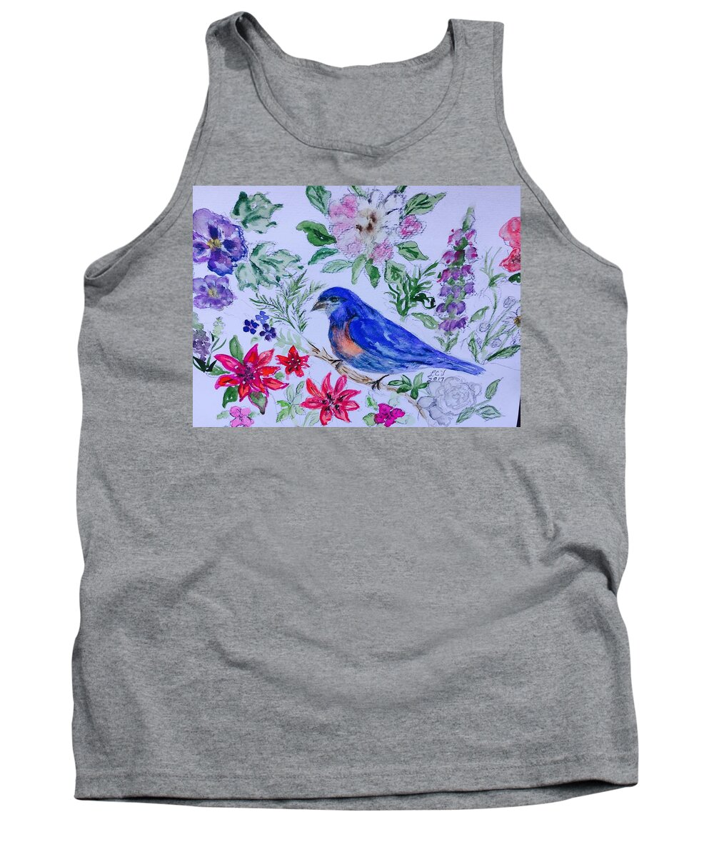Bluebird Tank Top featuring the painting Bluebird in a garden by Lucille Valentino