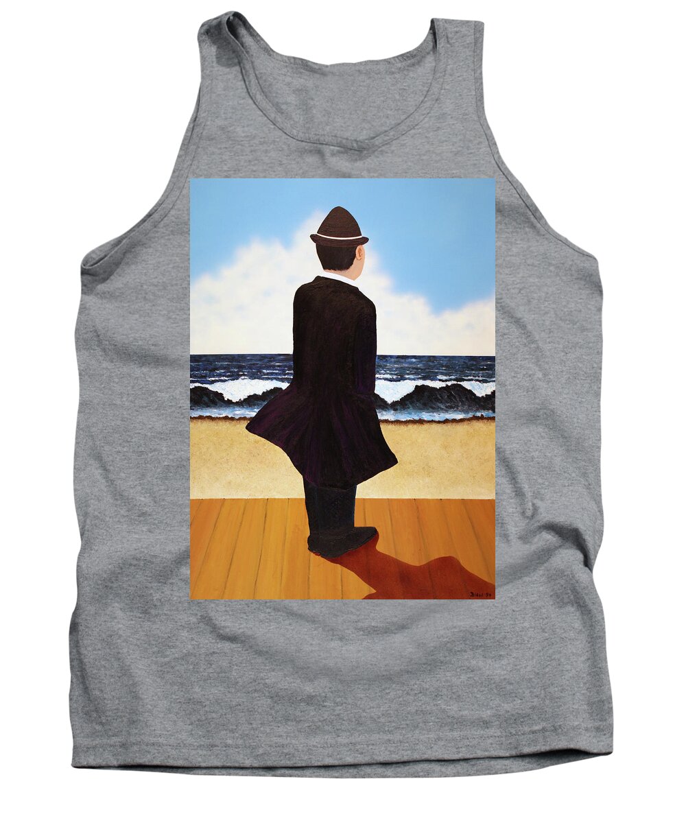 Seascape Tank Top featuring the painting Boardwalk Man by Thomas Blood