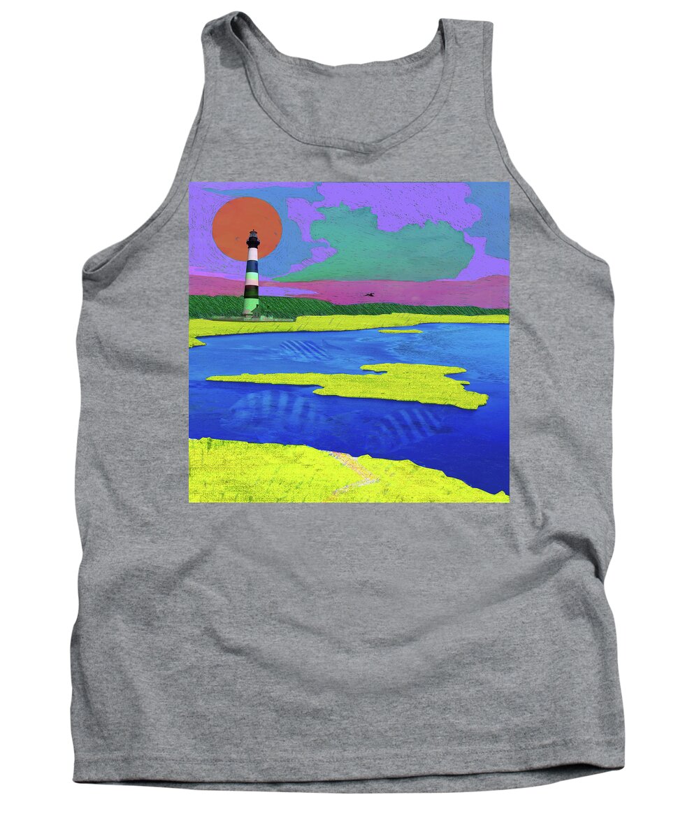Lighthouse Tank Top featuring the digital art Bodie Island Shores by Rod Whyte