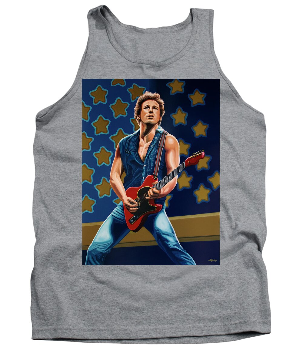 Bruce Springsteen Tank Top featuring the painting Bruce Springsteen The Boss Painting by Paul Meijering
