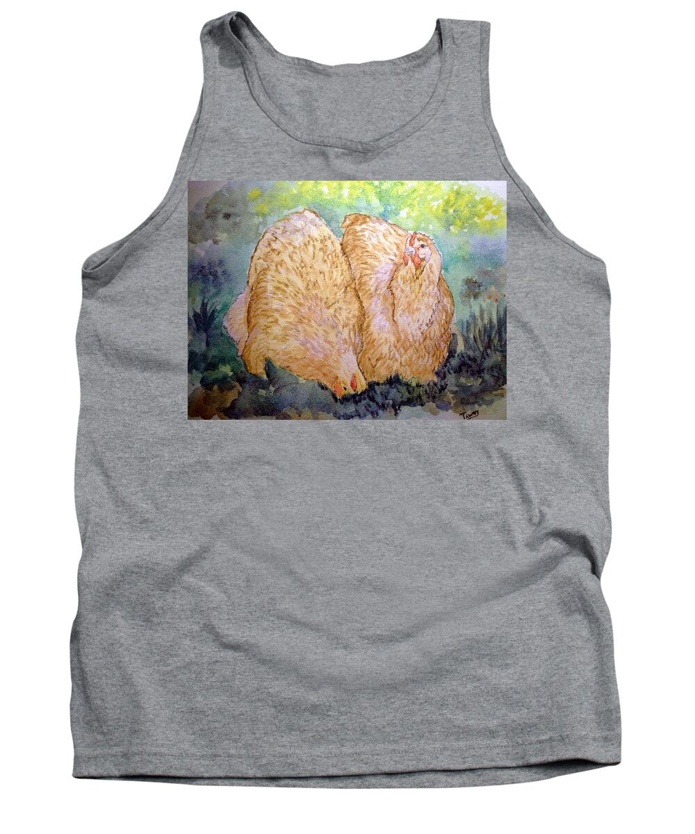 Orpington Tank Top featuring the painting Buff Orpington hens in the garden by Susan Baker