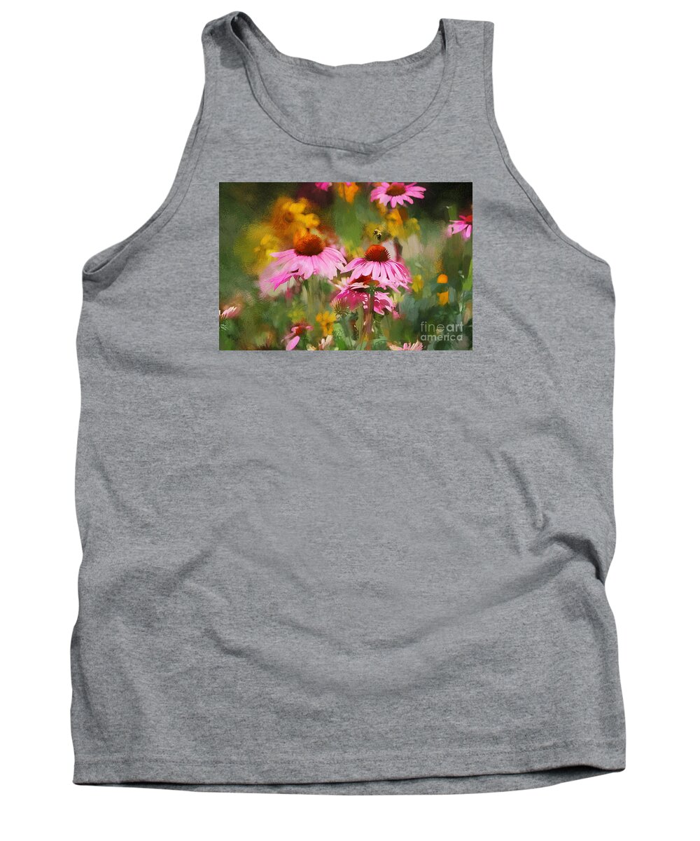 Coneflowers Tank Top featuring the mixed media Busy As A Bee by Tina LeCour
