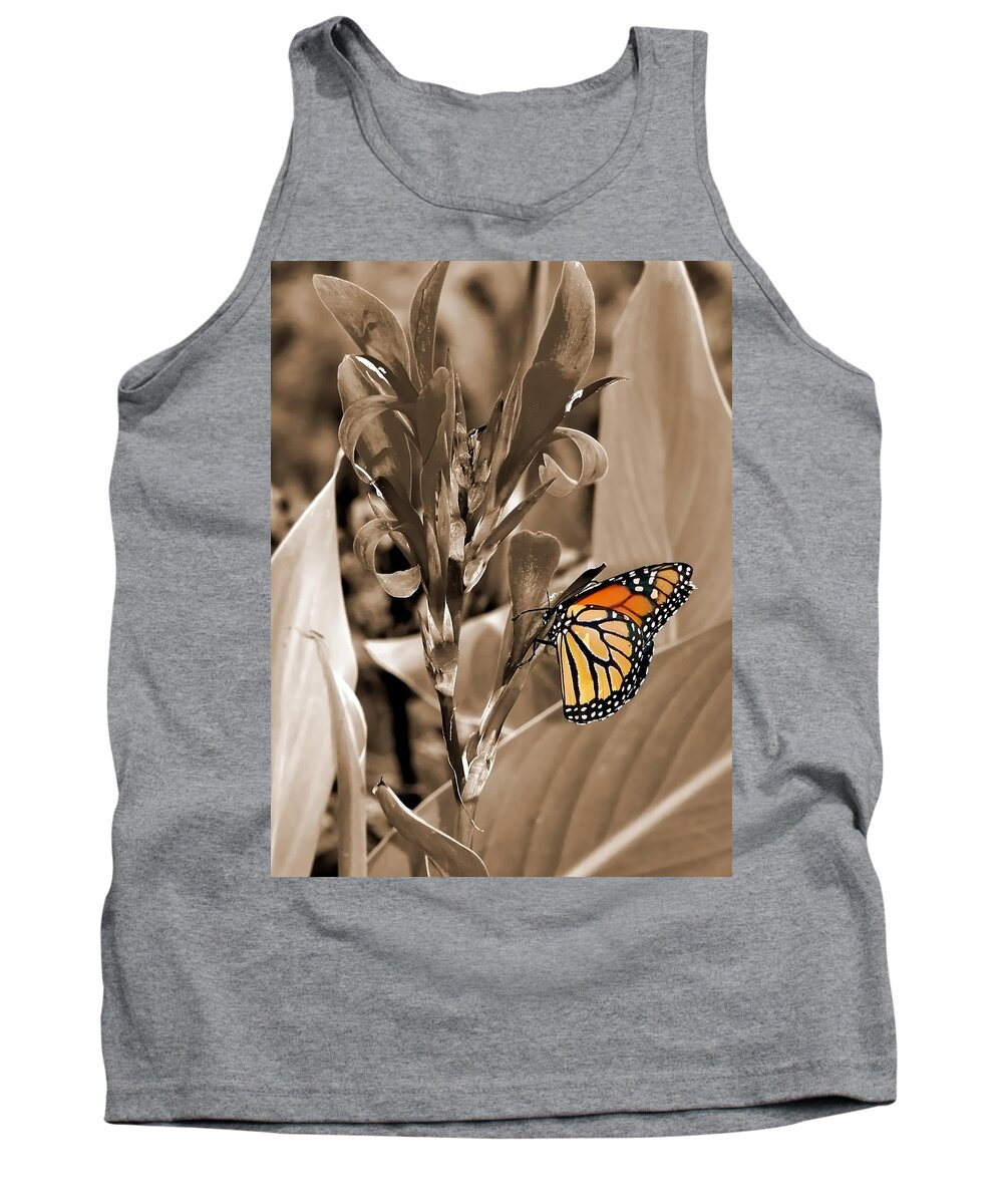 Macro Tank Top featuring the photograph Butterfly in Sepia by Lauren Radke
