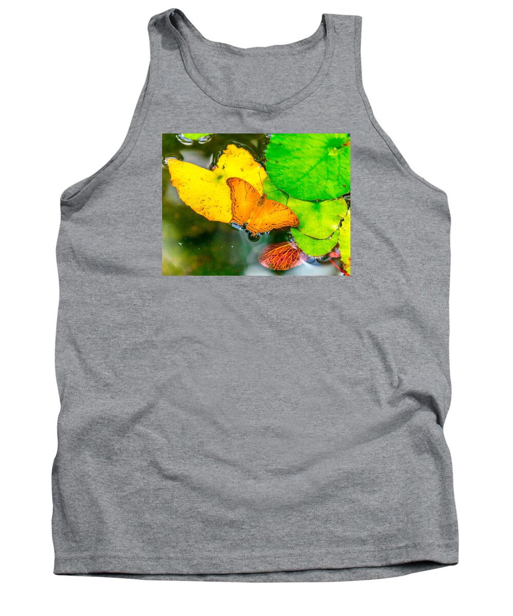 Butterfly Tank Top featuring the photograph Butterfly On Lilies by Jerry Cahill