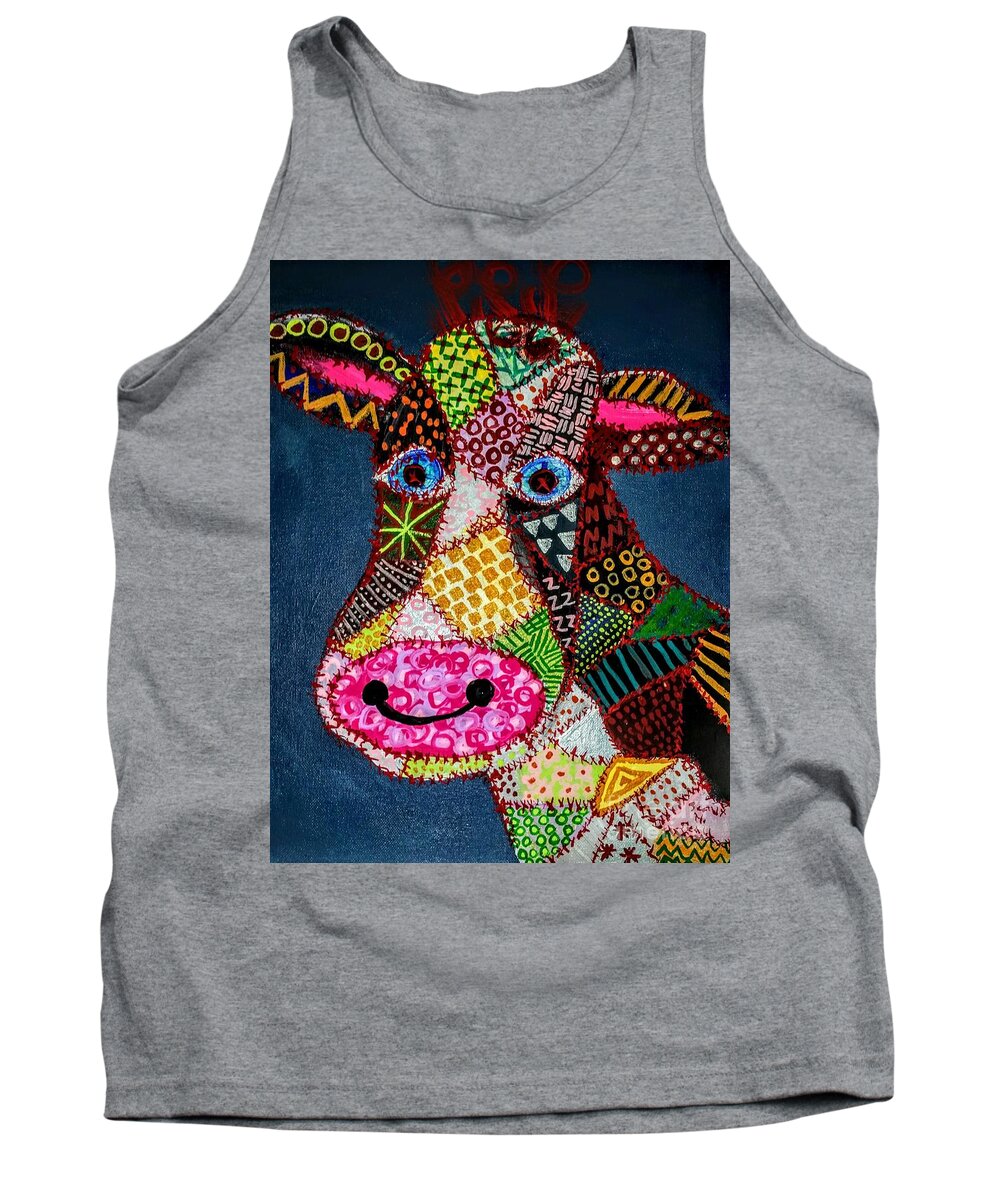 Calico Cow Tank Top featuring the painting Calico Cow by Seaux-N-Seau Soileau