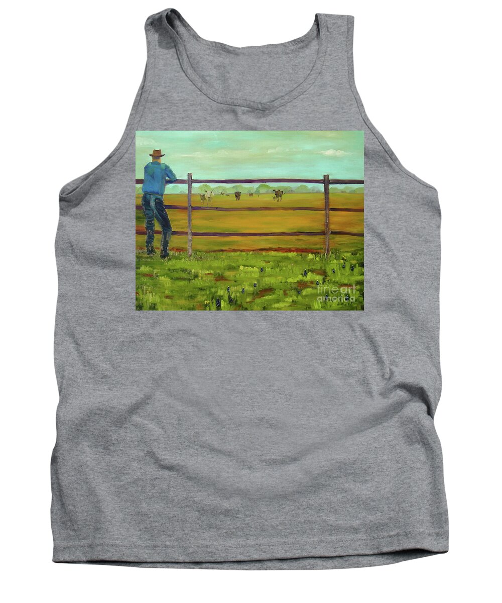 Western Tank Top featuring the painting Calling 'em Home by Lilibeth Andre